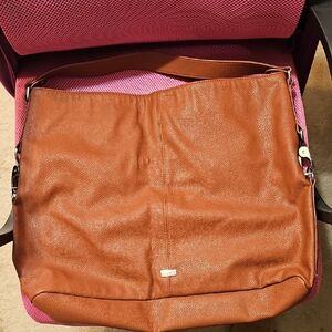 Leather Hobo Shoulder Bag - Cognac Brown